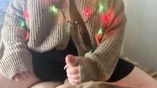 New Year's Beauty jerks me off and gets her dose of cum