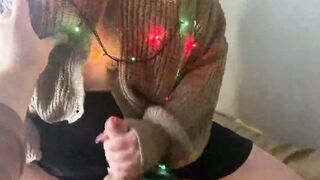 New Year's Beauty jerks me off and gets her dose of cum