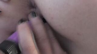 Erotic ginger German cunt with mouth dildoing her muff while making dinner