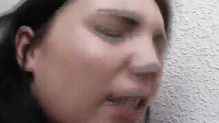 Big Boobed dark haired German Women gets a long load of cum inside her mouth