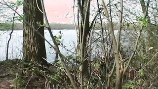 Wild German ginger enjoy eating warm cum near the lake