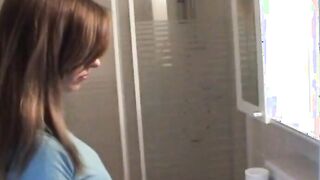 German 19 yo with an pretty looking body loves eating cum into the restroom