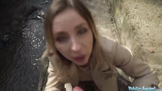 Outdoor Agent mom with great huge natural jugs gets creampied