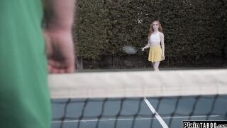 Tennis coach makes petite redhead squirt