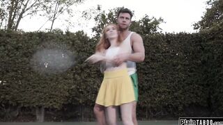 Tennis coach makes petite redhead squirt