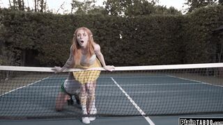 Tennis coach makes petite redhead squirt