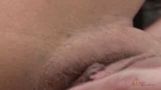 Adorable big tit black Cassidy Banks covers her tight twat inside lotion while she spreads wide
