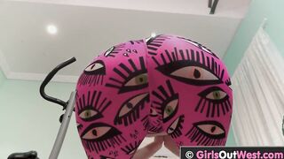 Fit unshaved ginger masturbates with long toy