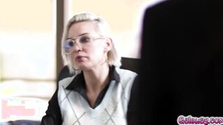 A wild lesbian threesome in the office
