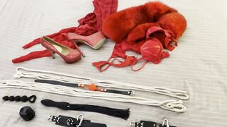 Hottie red haired MILF inside Hottie red panties bound up and plowed! Ballgagged, blindfolded fetish