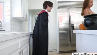 Milf fucks stepson and friends foursome