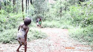 Black African Fairies Walking Into The Jungle Got Teased By Huge Ebony Tit cougar Wanting Dyke Three-Way