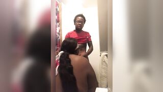 Restroom sloppy Bj from stepsister home cunt with mouth while she was using the Bathroom