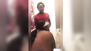 Restroom sloppy Bj from stepsister home cunt with mouth while she was using the Bathroom