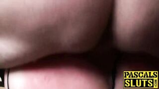 Big Tit UK babe and roughly choked by daddy Pascal White