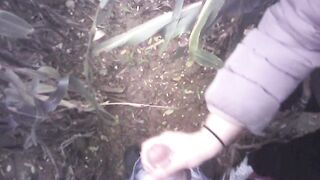 Hand Job into the field with much cum