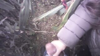 Hand Job into the field with much cum