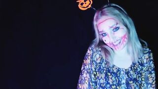 Hot Blonde on Halloween Party Undressing & Finger Bang Snatch