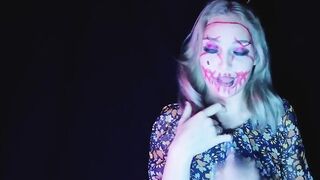 Hot Blonde on Halloween Party Undressing & Finger Bang Snatch