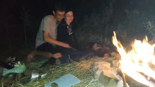Sex by the fire inside nature. Boned after kebabs