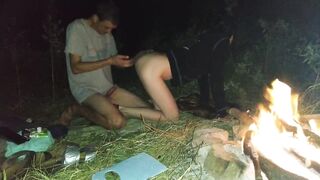 Sex by the fire inside nature. Boned after kebabs