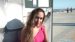 Outdoor Agent Briana Bandares and her long boobies out and having sex on a beach
