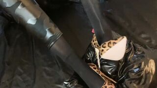 Patterned Pants, Animal Print Heels Masturbation