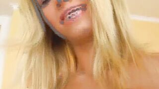 Blonde skank from Germany Relaxing her trimmed vagina with her silver dong