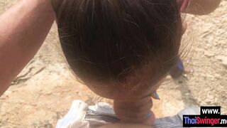 White boyfriend enjoyed outdoor blowjob