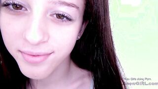 Tiny 18 brunette likes sucking hard cock
