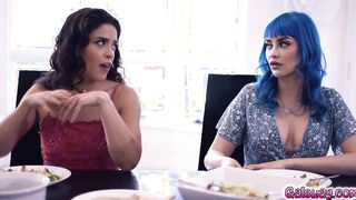 An interracial lesbian group sex