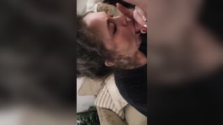Long tit cougar blows penis and gets facialized