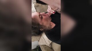 Long tit cougar blows penis and gets facialized