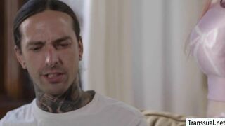 Handsome dude seduced by TS stepsis ass