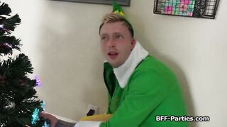Sexy elves switching small dildos for big dick
