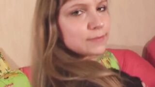 Beauty Blonde Olga with long melons and insert vibrator