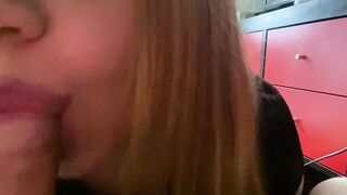 Big Tit blonde blows penis and offer titjob until cummed inside her mouth