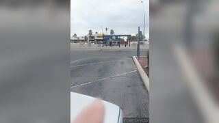 I had to peeing badly! Peed into a parking lot of a shopping mall. Bushy twat get very soak.