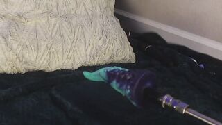 Beauty bitch screwing wildly with a large tentacle and having a bright orgasm with a squirt