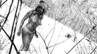 Cutie Black sluts dances and blows cock into the snow.