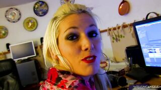 Tatted blonde spread her butt from all that public anal