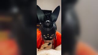 Plowed a huge cock with her long titties until he filled them with cum