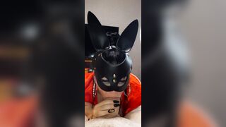 Plowed a huge cock with her long titties until he filled them with cum