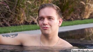 Skinny barely legal plowed stepbrothers big cock outdoors by the pool
