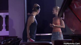 His MILF teaching barely legal mistress some lesbo tricks