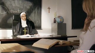 Nun punished her school girl with a three-way after a detention