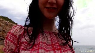 Getting soak at the beach makes the tatted dark haired desperate