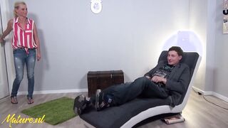 Blonde German cougar Catches Her Next Door Masturbating & Starts Sucking Off
