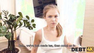 DEBT4k. Slut debtor and her roommates tricked inside sex with