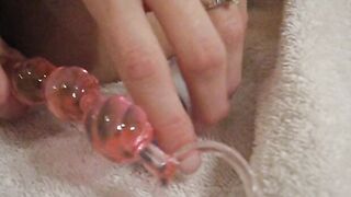 babe ex-wife having fun with huge clitoris, finger fuck twat and booty, and using anal beads!
